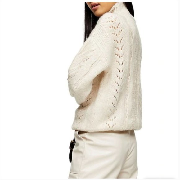 TOPSHOP Oat Pretty Pointelle Chevron Sweater - Picture 2 of 7